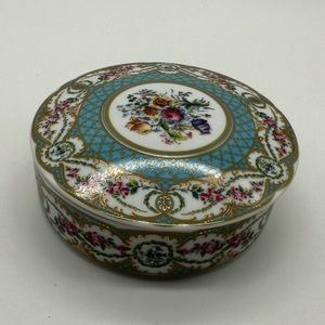 Vintage Sadek Sevres Rox Bowl Box with Lid 5" Floral